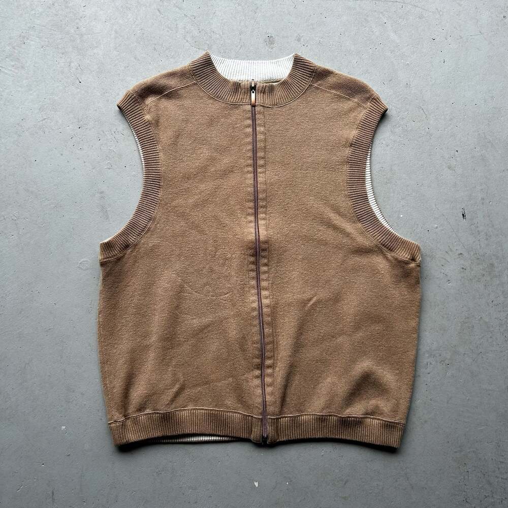 Unbranded Brown Full Zip Knit Sweater Vest